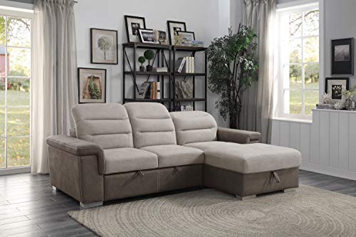 Lexicon Otis Living Room Sectional Sofa Sleeper with Storage, Two-Tone