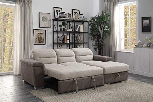 Lexicon Otis Living Room Sectional Sofa Sleeper with Storage, Two-Tone