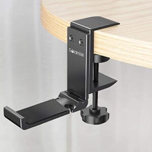 goldmille aluminum headphone stand hanger foldable with cable clip headset holder clamp hook under desk, save your space while working & gaming
