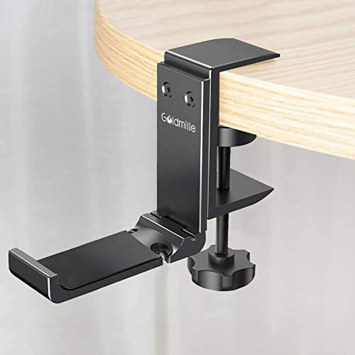 Goldmille Aluminum Headphone Stand Hanger Foldable with Cable Clip Headset Holder Clamp Hook Under Desk, Save Your Space While Working & Gaming