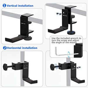 Goldmille Aluminum Headphone Stand Hanger Foldable with Cable Clip Headset Holder Clamp Hook Under Desk, Save Your Space While Working & Gaming