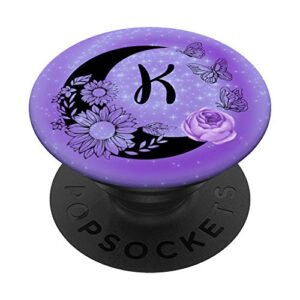 rose purple butterfly crescent moon stars sunflower letter k popsockets popgrip: swappable grip for phones & tablets
