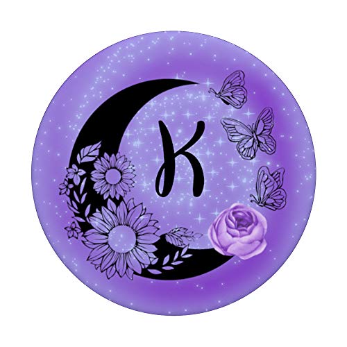 Rose Purple Butterfly Crescent Moon Stars Sunflower Letter K PopSockets PopGrip: Swappable Grip for Phones & Tablets