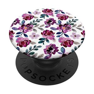 beautiful violet floral watercolor flowers popsockets popgrip: swappable grip for phones & tablets