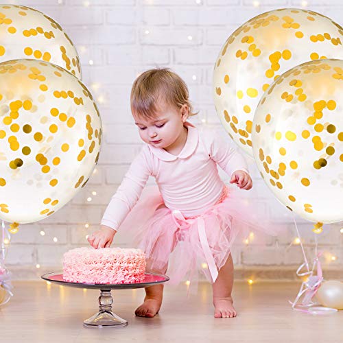 10 Pieces 18 Inch Glitter Confetti Balloons Paper Dots Confetti Balloons Shiny Confetti Latex Large Balloons for Birthday Wedding Party Decorations (Gold)