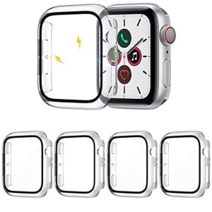 zebre 4-pack compatible with apple watch 44mm case, with built-in hd clear ultra-thin hard pc screen protector cover compatible with apple watch series 4/5/ 6/se