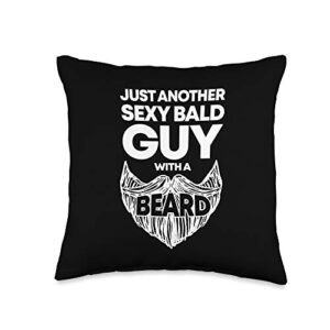 mens just another sexy bald guy bearded throw pillow, 16x16, multicolor