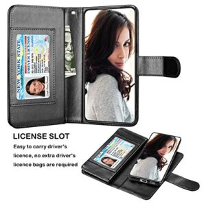 NJJEX Wallet Case for Samsung Galaxy S21 5G, for Galaxy S21 Case, [9 Card Slots] PU Leather ID Credit Holder Folio Flip [Detachable] Kickstand Magnetic Phone Cover & Lanyard for Samsung S21 [Black]