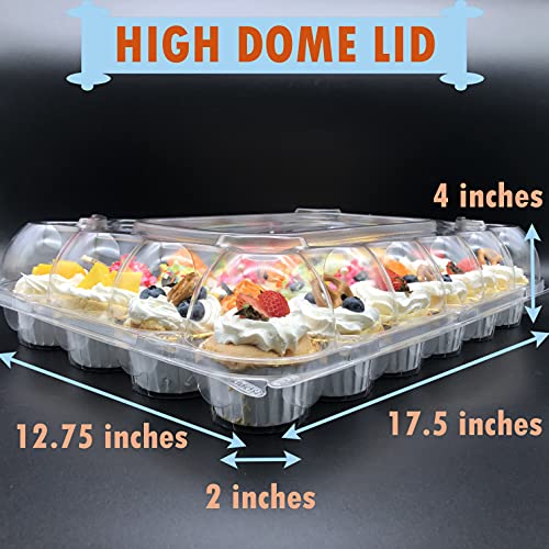 YKDFUN BPA FREE Plastic Disposable stackable Standard 24 Cupcake Holder Carrier - Clear Tall dome for Tall Frosting Decoration - Valentine's Day cupcakes, Travel Holder, Regular Muffins - Set of 10