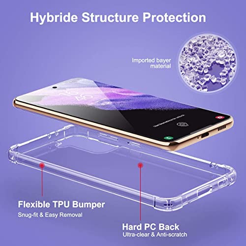 Galaxy S21 Case Crystal Clear Shockproof Bumper Protective Cell Phone Back Cover for Samsung Galaxy S21 5G Transparent TPU Slim Fit Flexible Skin for Men Women Boy Girl Rubber Silicone 4 Corners