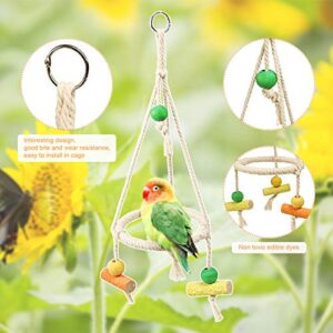 Bird Perch Stand Parrot Rope Swing Hanging Toy,Circle Ring Parakeet Perch Swing Toys&Bird Platform Parrot Stand Playground for Budgie Conure Finches Lovebird Cockatiel Cockatoo Exercise Toys (H01)