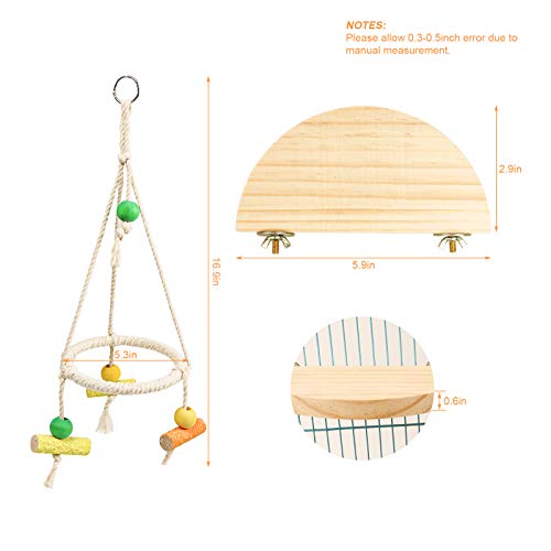 Bird Perch Stand Parrot Rope Swing Hanging Toy,Circle Ring Parakeet Perch Swing Toys&Bird Platform Parrot Stand Playground for Budgie Conure Finches Lovebird Cockatiel Cockatoo Exercise Toys (H01)