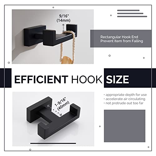 Angle Simple Double Towel Hook 2 PCS, Stainless Steel Shower Bath Towel Holder, Bathroom Robe Hook, Modern Wall Hook, Matte Black