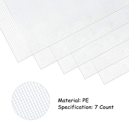 Pllieay 5 Pieces 7 Count Plastic Mesh Canvas Sheets for Embroidery, Acrylic Yarn Crafting, Knit and Crochet Projects (10.2 x 13.2 inch, Come with 4 Pieces Weaving Needles)