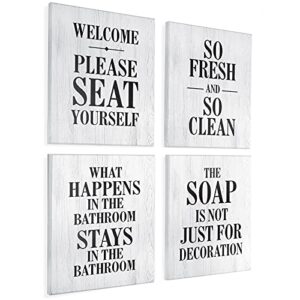 excello global products wooden bathroom humor signs : decor for home, restaurant, or business - 8x10 inches - ready to hang - white - (pack of 4, assortment 1)