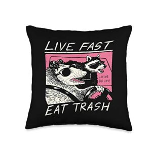 vincent trinidad art live fast eat trash throw pillow, 16x16, multicolor