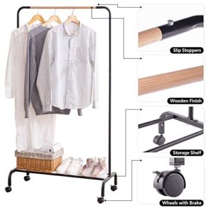 YOUDENOVA Clothes Rack on Wheels, Rolling Clothing Rack for Hanging Clothes, Clothing Garment Rack, Black