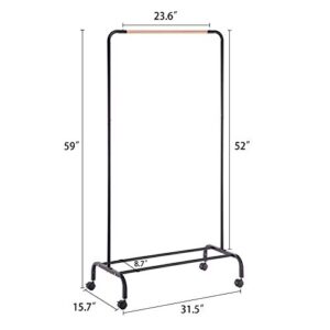 YOUDENOVA Clothes Rack on Wheels, Rolling Clothing Rack for Hanging Clothes, Clothing Garment Rack, Black