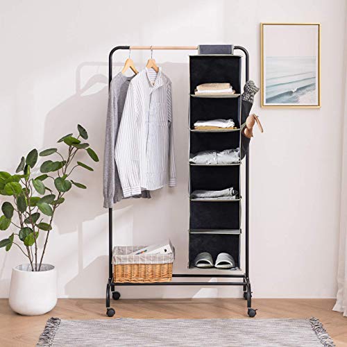 YOUDENOVA Clothes Rack on Wheels, Rolling Clothing Rack for Hanging Clothes, Clothing Garment Rack, Black