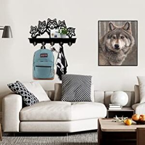 KingLive Wolf Coat Rack Wall Mount, Animal Wall Shelf with Heavy Duty Hooks, Coat Hooks, Valentines Day Decor for Hallway Kitchen Office Entryway, Wolf Wall Hook Valentines Day Gifts for Him（5 Hooks）