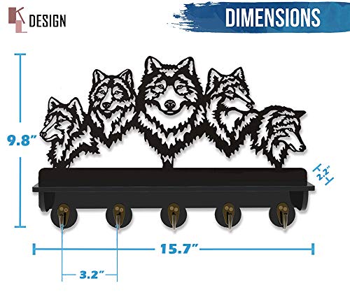 KingLive Wolf Coat Rack Wall Mount, Animal Wall Shelf with Heavy Duty Hooks, Coat Hooks, Valentines Day Decor for Hallway Kitchen Office Entryway, Wolf Wall Hook Valentines Day Gifts for Him（5 Hooks）