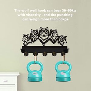 KingLive Wolf Coat Rack Wall Mount, Animal Wall Shelf with Heavy Duty Hooks, Coat Hooks, Valentines Day Decor for Hallway Kitchen Office Entryway, Wolf Wall Hook Valentines Day Gifts for Him（5 Hooks）