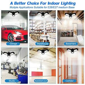 Gyrategirl LED Garage Light, 80W Garage Light 8000LM Deformable Led Shop Lights with 3 Adjustable Wings, Folding Garage Lights Shop Lighting, E26/E27 Panel Lights for Garage/Warehouse/Basement