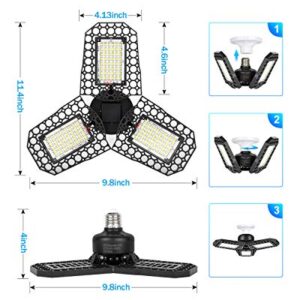 Gyrategirl LED Garage Light, 80W Garage Light 8000LM Deformable Led Shop Lights with 3 Adjustable Wings, Folding Garage Lights Shop Lighting, E26/E27 Panel Lights for Garage/Warehouse/Basement