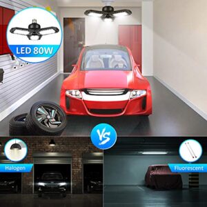 Gyrategirl LED Garage Light, 80W Garage Light 8000LM Deformable Led Shop Lights with 3 Adjustable Wings, Folding Garage Lights Shop Lighting, E26/E27 Panel Lights for Garage/Warehouse/Basement