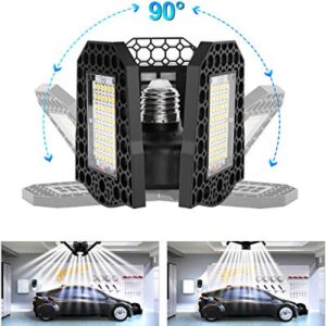 Gyrategirl LED Garage Light, 80W Garage Light 8000LM Deformable Led Shop Lights with 3 Adjustable Wings, Folding Garage Lights Shop Lighting, E26/E27 Panel Lights for Garage/Warehouse/Basement