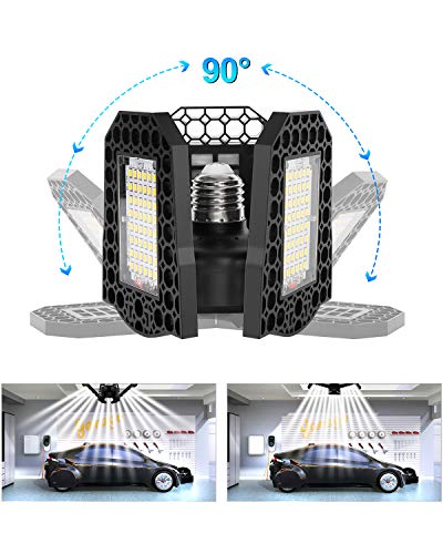 Gyrategirl LED Garage Light, 80W Garage Light 8000LM Deformable Led Shop Lights with 3 Adjustable Wings, Folding Garage Lights Shop Lighting, E26/E27 Panel Lights for Garage/Warehouse/Basement