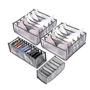 underwear storage box set of 3, socks storage box, bra storage box, collapsible underpants drawer cabinet dividers, closet clothes organizers with compartments for women (thicken gray) (3 set + bra)