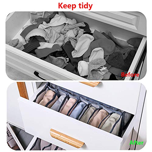 Underwear Storage Box Set of 3, Socks Storage Box, Bra Storage Box, collapsible Underpants Drawer Cabinet Dividers, Closet Clothes Organizers with Compartments for Women (Thicken Gray) (3 set + Bra)