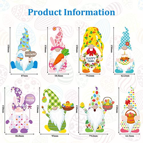 40 Pieces Funny Easter Gnomes Cutouts Stickers Easter Classroom Decoration Cutouts with Glue Point Dots for School Home Office Party Favors Bulletin Board Ornament Holiday Supplies, 8 Designs