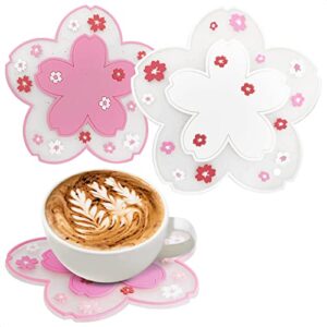 2pcs cherry blossom coasters for coffee table - heat resistant cherry blossom decor non slip mat clear coasters table cup mat coffee mat gift - cute coasters for drinks set of 2 for home, office, bar