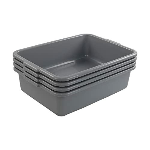 Xyskin 4 Packs 13 Liter Grey Commercial Bus Box, Plastic Utility Bus Tub