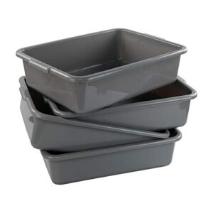 Xyskin 4 Packs 13 Liter Grey Commercial Bus Box, Plastic Utility Bus Tub