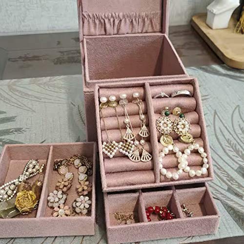 lemonadeus Retro 3-Layer Velvet Jewelry Organizer Jewelry Box for Women Girls Kids Small Jewelry Box Travel Portable Jewelry Holder Earrings Necklaces Bracelets Rings Organizer (floral cat pink)