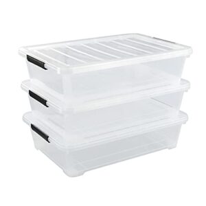morcte 40 quart plastic underbed storage boxes, clear under bed plastic storage bin with wheel, 3 pack