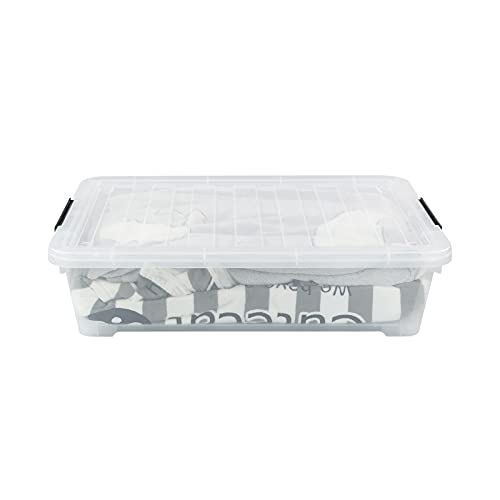 Morcte 40 Quart Plastic Underbed Storage Boxes, Clear Under Bed Plastic Storage Bin with Wheel, 3 Pack