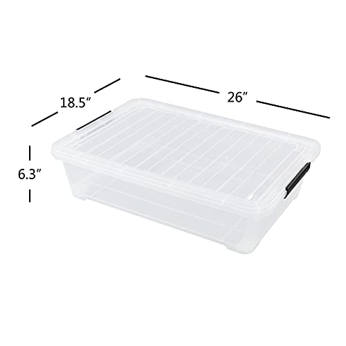 Morcte 40 Quart Plastic Underbed Storage Boxes, Clear Under Bed Plastic Storage Bin with Wheel, 3 Pack