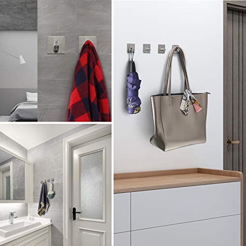 Adhesive Hooks Towel Hooks Wall Hooks Heavy Duty Stainless Steel Hooks Door Hooks Bathroom Hooks for Hanging Coat, Hat,Bath Towel-Bathroom and Bedroom or Kitchen 4-Packs