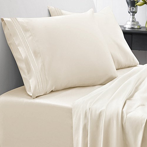 King Size Sheets - Breathable Luxury Bed Sheets with Full Elastic & Secure Corner Straps Built In - 1800 Supreme Collection Extra Soft Deep Pocket Bedding, Sheet Set, EXTRA DEEP pocket - King, Ivory