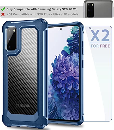 SUPBEC Galaxy S20 Case, Slim Carbon Fiber Shockproof Protective Cover with Screen Protector [x2] [Military Grade Drop Protection] [Anti Scratch&Fingerprint], Samsung S20 Case, 6.2", Black