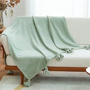 amélie home fleece throw blankets with knot fringe,sage green,50"x60"