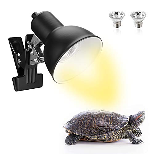 Seven Master 25W Reptile Heat Lamp, 360° Rotating Adjustable Basking Spot Lamp for Aquarium with Holder and Switch, UVA UVB Clamp Lamp for Turtle Lizard and Other Reptiles(with 2 Bulbs)