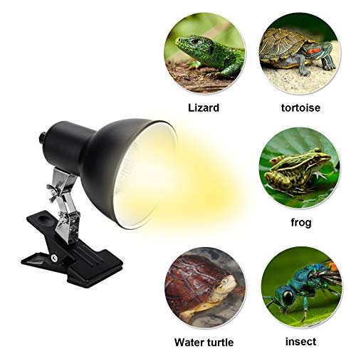Seven Master 25W Reptile Heat Lamp, 360° Rotating Adjustable Basking Spot Lamp for Aquarium with Holder and Switch, UVA UVB Clamp Lamp for Turtle Lizard and Other Reptiles(with 2 Bulbs)