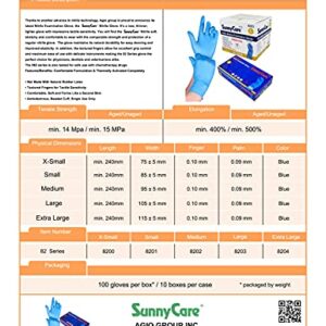 SunnyCare 1000 8201 Blue Nitrile Medical Exam Gloves Powder Free Chemo-Rated (Non Vinyl Latex) 100/box;10boxes/case Size: Small