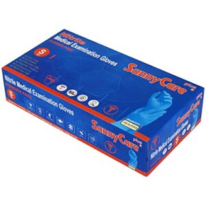 SunnyCare 1000 8201 Blue Nitrile Medical Exam Gloves Powder Free Chemo-Rated (Non Vinyl Latex) 100/box;10boxes/case Size: Small