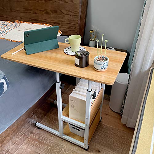 Urban Deco Home Office Desk with Drawer Standing Desk Adjustable Height, Moveable Computer Stand with 4 Wheels & Plastic Drawers Corner Desks for Home Office - Wood Color